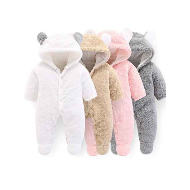 Winter Newborn Baby Boys Girls Fleece Jumpsuit Hooded Romper Warm Coat Outwear